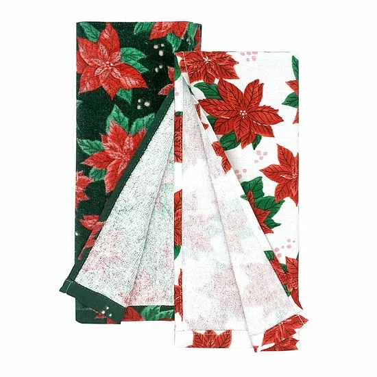 St. Nicholas Square® Poinsettia Kitchen Towel 2-pk. 2 St. Nicholas Square® Poinsettia Kitchen Towel 2-pk. - Image 2