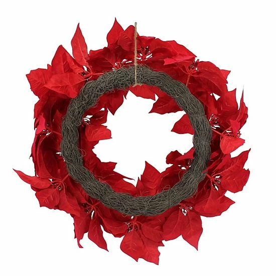 St. Nicholas Square® Artificial Red Poinsettia Wreath 2 St. Nicholas Square® Artificial Red Poinsettia Wreath - Image 2