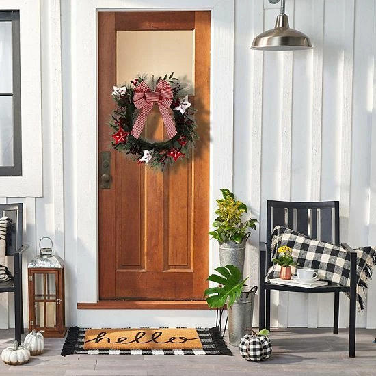 St. Nicholas Square® Embroidered Stars Artificial Pine Holly Wreath 4 St. Nicholas Square® Embroidered Stars Artificial Pine Holly Wreath - Image 4