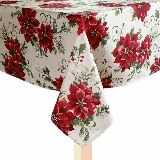 St. Nicholas Square® Painted Poinsettia Tablecloth 1 St. Nicholas Square® Painted Poinsettia Tablecloth