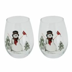 St. Nicholas Square® Yuletide Snowman 2-pc. Stemless Wine Glass Set