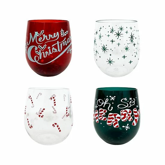 St. Nicholas Square® Merry Merry 4-pc. Stemless Wine Set 1 St. Nicholas Square® Merry Merry 4-pc. Stemless Wine Set