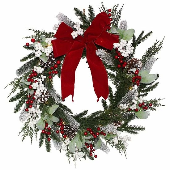 St. Nicholas Square® Artificial White Red Berry Greenery Wreath 2 St. Nicholas Square® Artificial White Red Berry Greenery Wreath - Image 2