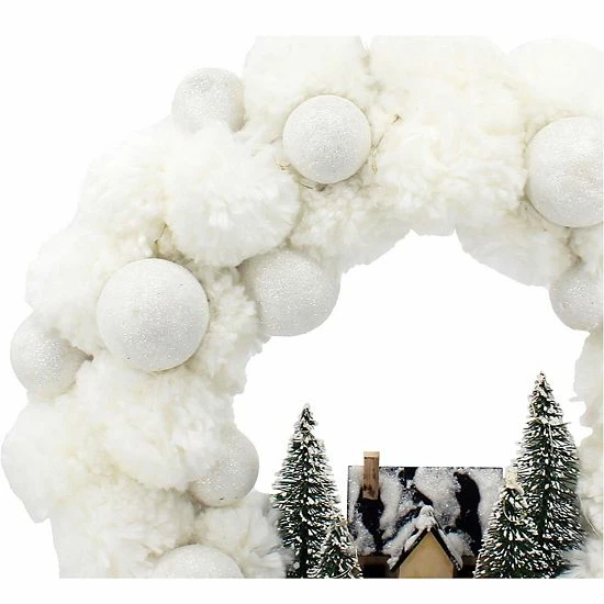 St. Nicholas Square® LED Pom Pom Wreath 4 St. Nicholas Square® LED Pom Pom Wreath - Image 4