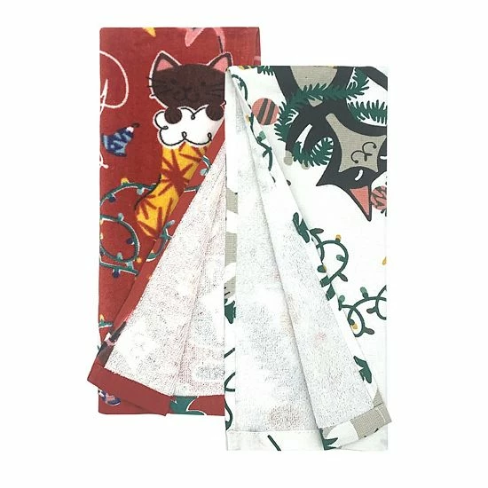 St. Nicholas Square® Meowy Catmas Cat Kitchen Towel 2-pk. 2 St. Nicholas Square® Meowy Catmas Cat Kitchen Towel 2-pk. - Image 2